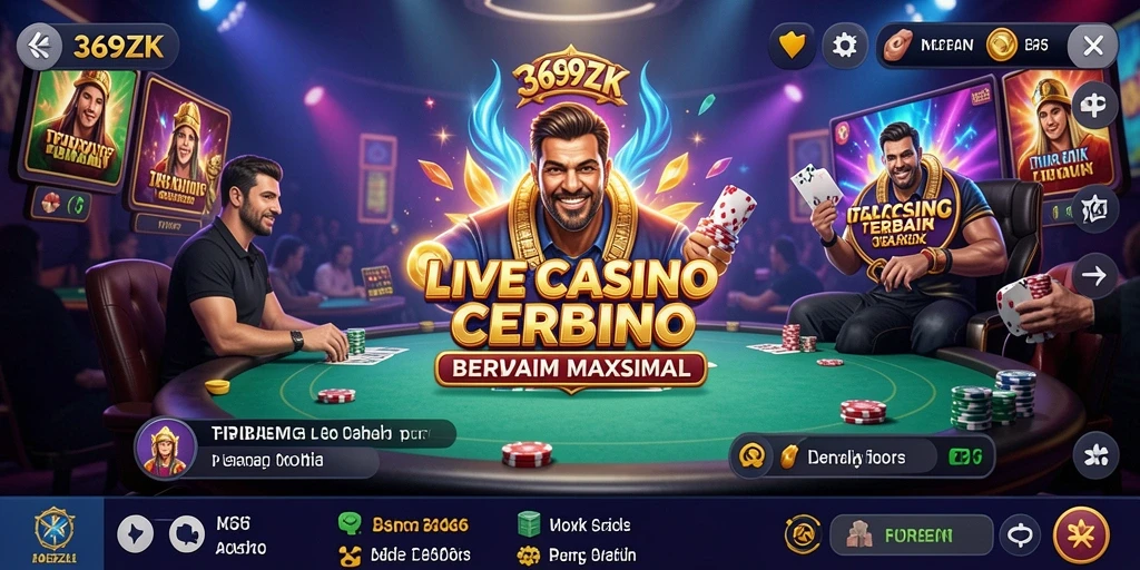 Screenshot gameplay Live Casino yang menampilkan dealer profesional dan suasana kasino yang autentik.