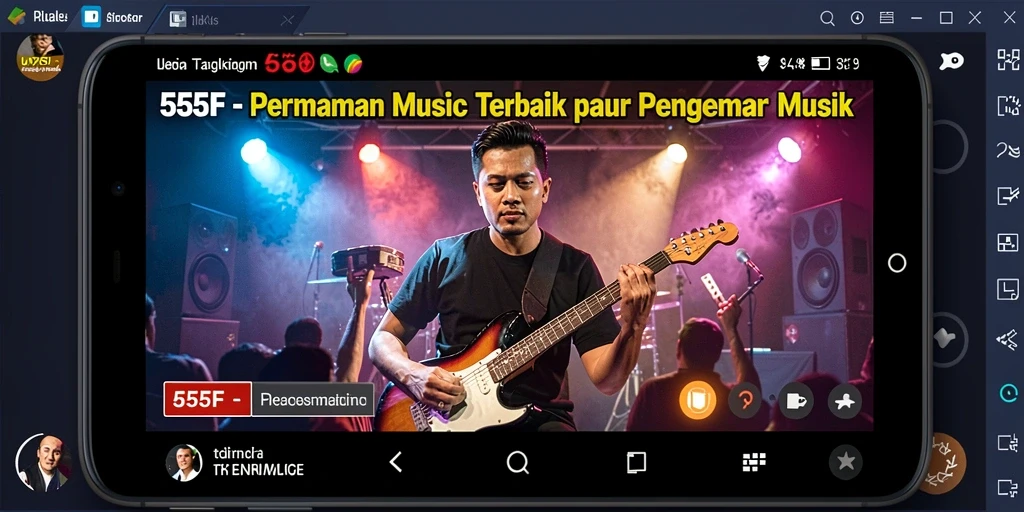 Gameplay menarik dalam 555F dengan not musik yang berwarna-warni.