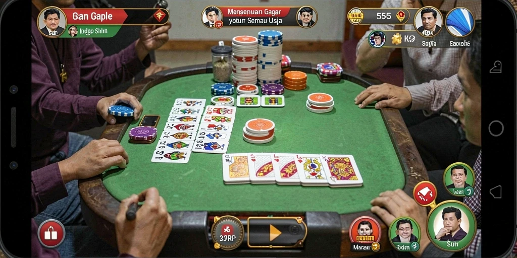 Tampilan screenshot 55RP, menampilkan keseruan gameplay Gaple.