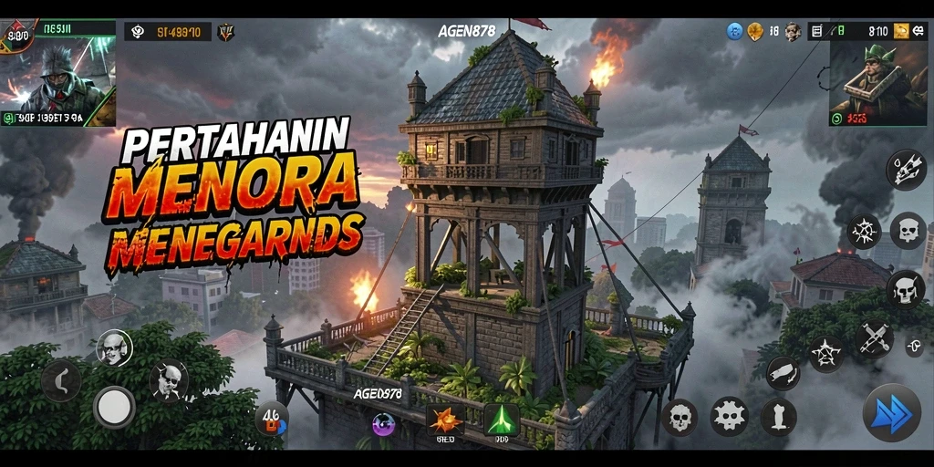 Tampilan gameplay seru di AGEN878 menunjukkan strategi pertahanan menara.