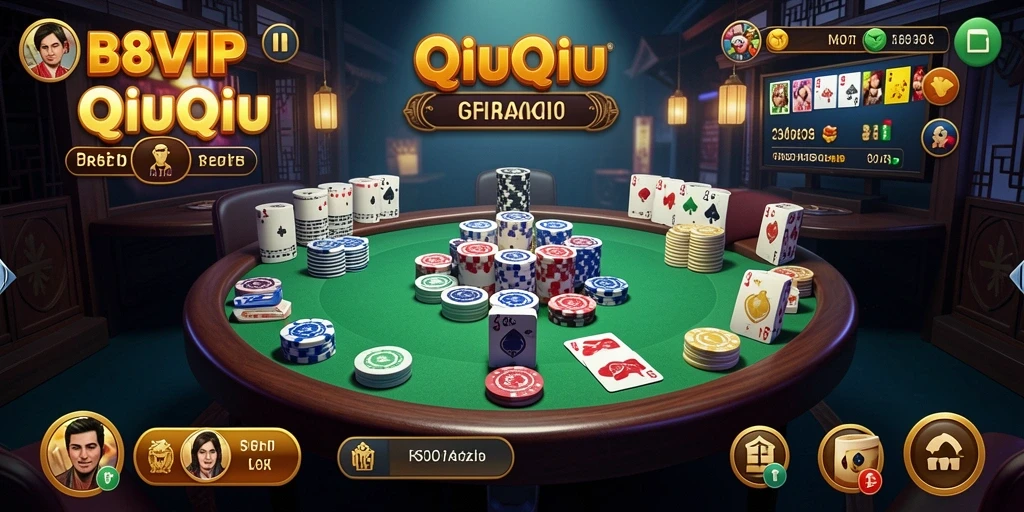 Screenshot B8VIP menampilkan aksi seru permainan QiuQiu.