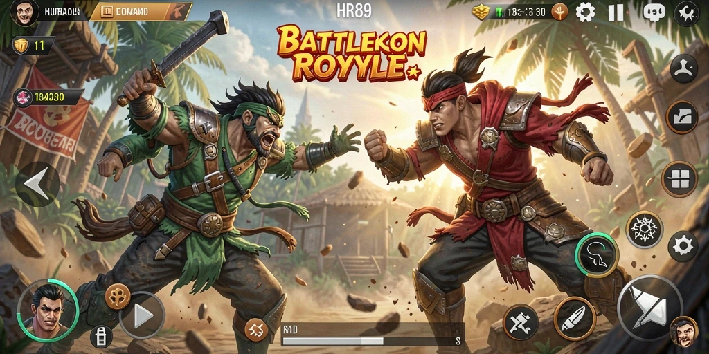 Tangkapan layar utama HR89 menampilkan aksi seru dalam pertempuran Battle Royale.