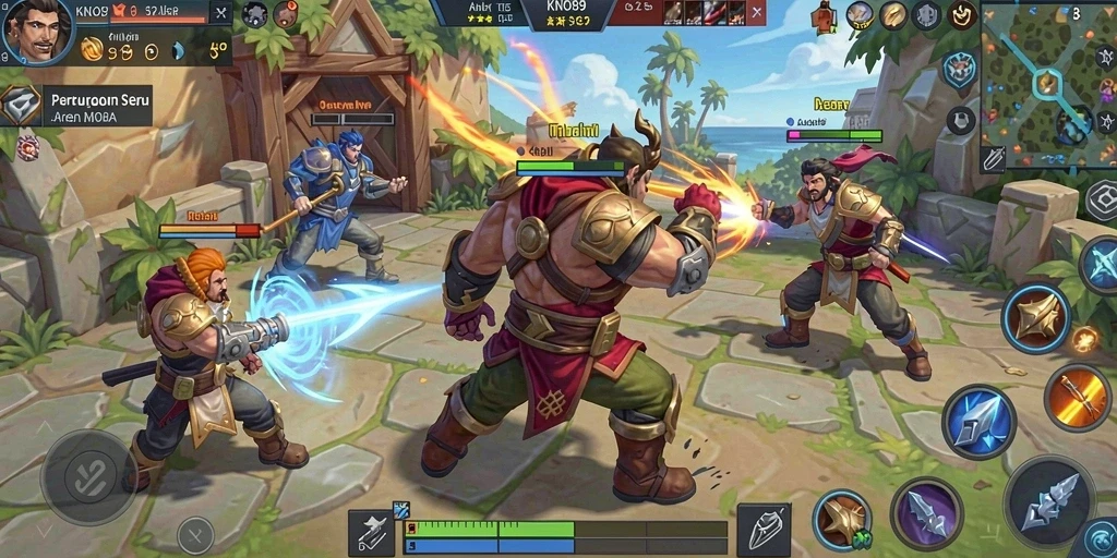 Screenshot menampilkan aksi epic dari pertandingan MOBA di KNO89.