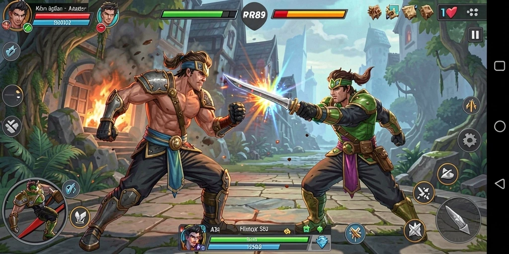 Tangkapan layar menunjukkan pertarungan intens dalam permainan Fighting RR89.