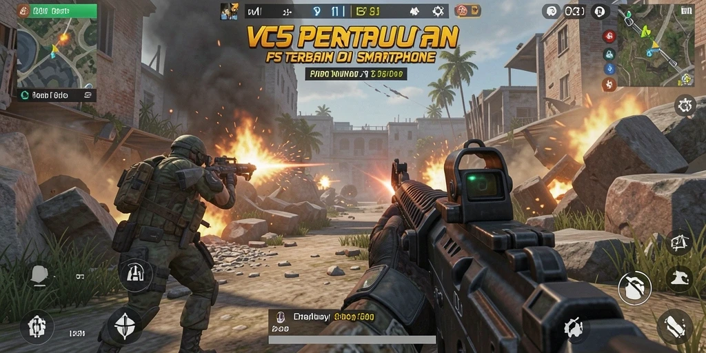 Screenshot VC5 menampilkan aksi pertempuran FPS yang mendebarkan.